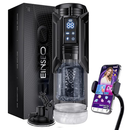 EINSEO Men's Pump Vibrator - AI Sync Waterproof Male Orgasm Simulator, 7 Suction-Push Rotations & 7 Lick Modes, Adult Toy Pocket Cat Men's Sex Toy Bath Accessories